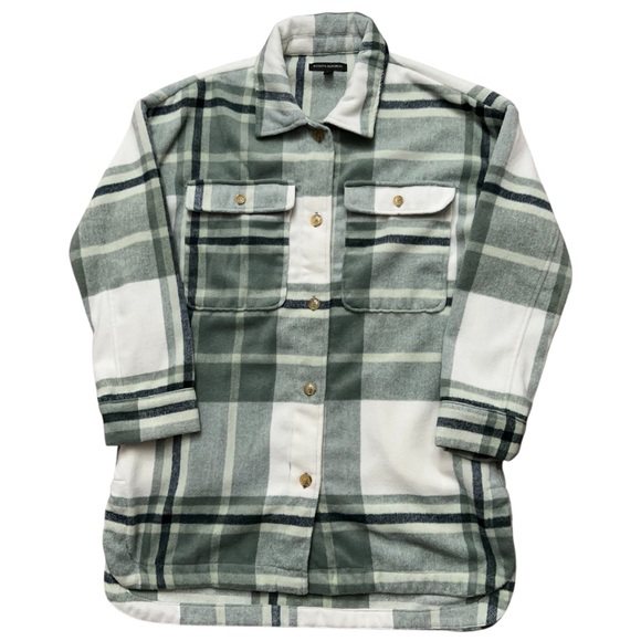 Banana Republic Shirt Jacket Shacket Womens Size M Wool Blend Plaid Green - Picture 1 of 5